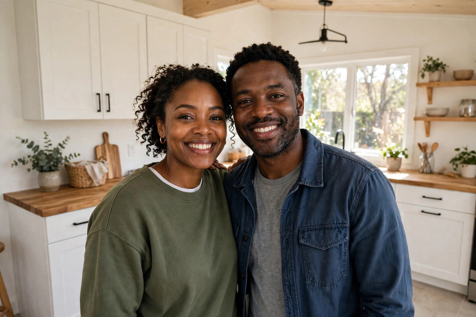 Couple standing in the bright living room of a finished ADU
